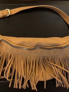 TWIG & ARROW Brown Faux Leather Sling or Belt Bag w/Fringe ~ NWT!